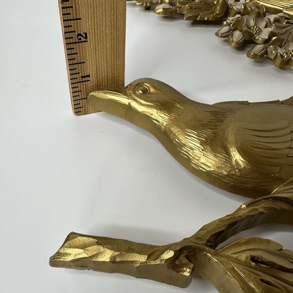 Vintage Dart Ind Gold Bird & Flowers Hanging Wall Plaques Plastic Set 60s Decor - Picture 9 of 16